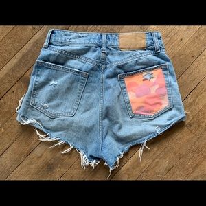 H&M Distressed High Waisted Hand Painted Shorts